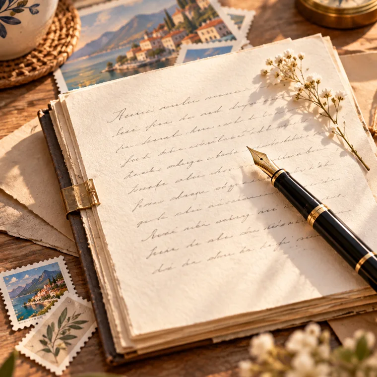 A journal and fountain pen ready for a letter
