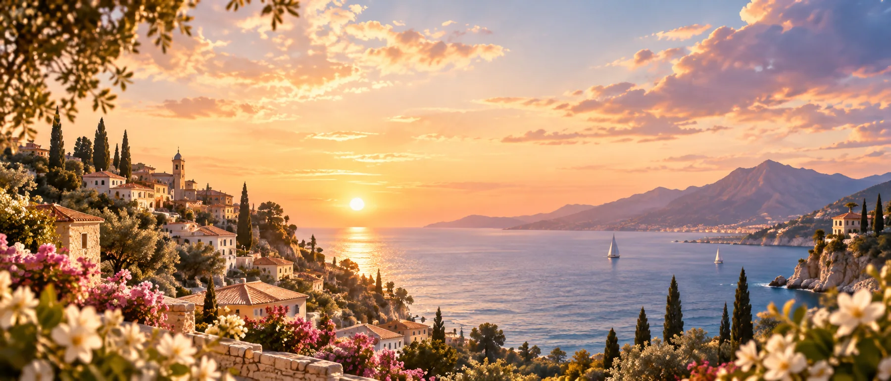 Mediterranean village at sunset